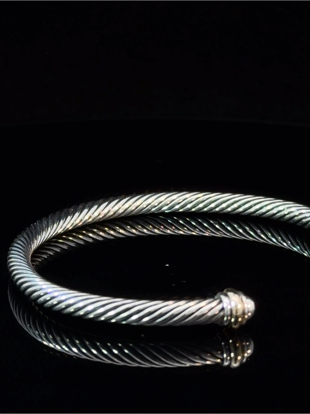 David Yurman Two-Tone Twisted Cable Cuff Bracelet - Silver & Gold - Picture 6 of 7